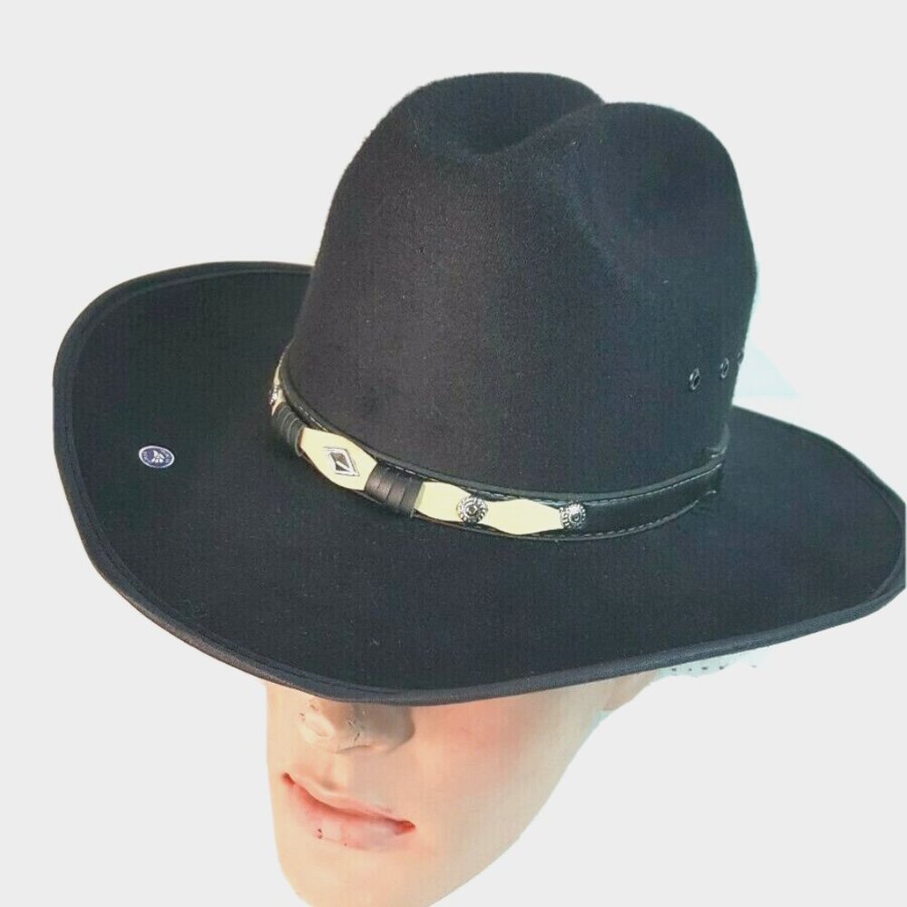Summit Western Cowboy Hat Black Studded Wool Felt Size M